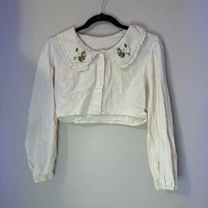 Embroidered White Cropped Blouse